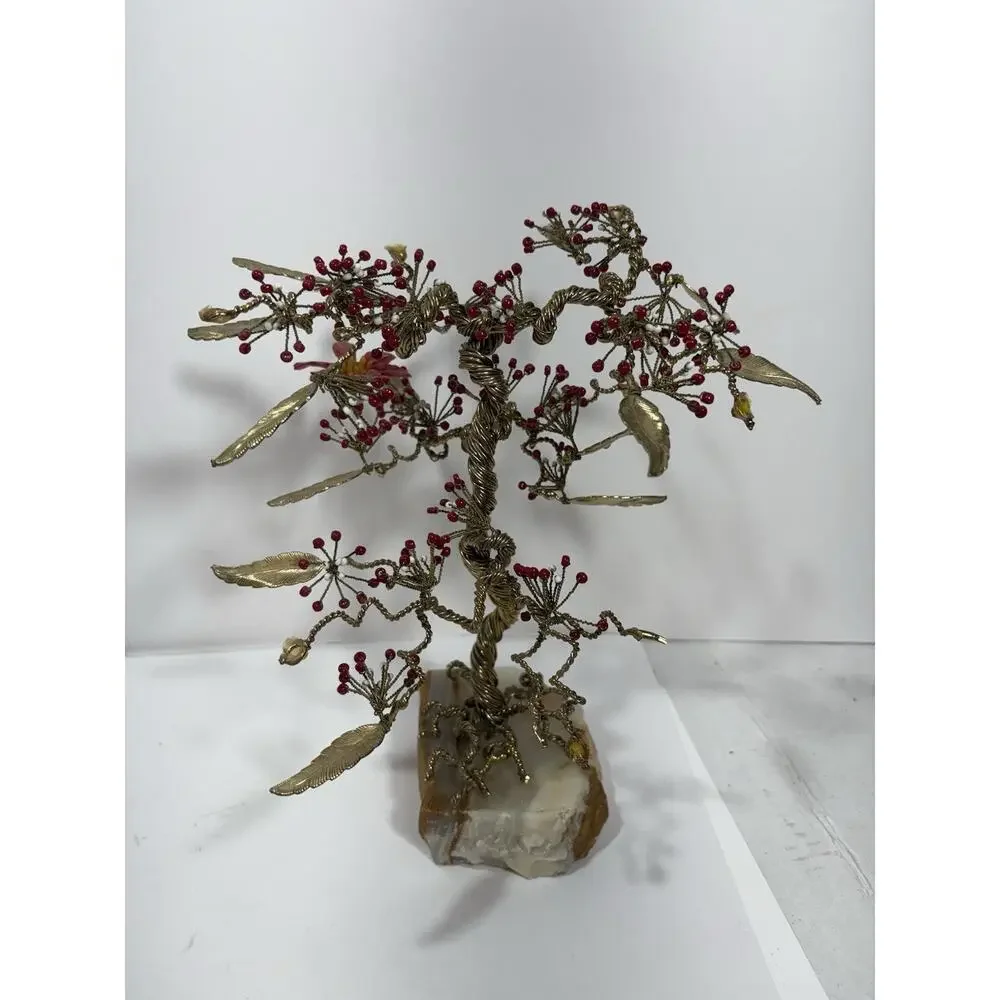 Tree of Life or‎ Feng Shui tree, crafted with beads on Marble stone base Golden